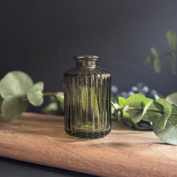Olive Green Ribbed Glass Bottle