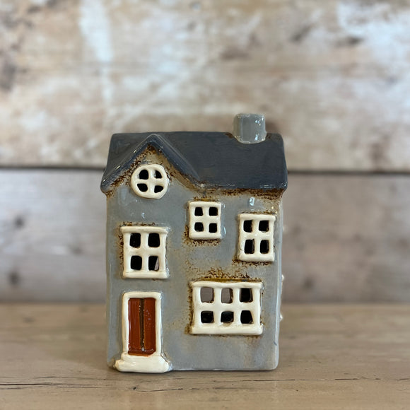 Ceramic House for Tealight in Pale Grey
