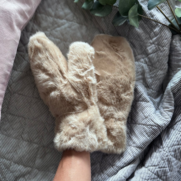 Faux Fur Mittens - Beige