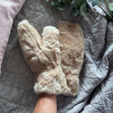 Faux Fur Mittens - Beige