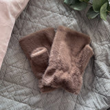 Faux Fur Fingerless Mittens - Mocha