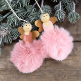Dusky pink and candy pink pompom angel decorations