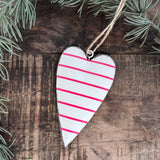 Red & White Tin Heart Decorations
