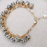 Dalmatian Jasper nugget bracelet on gold-plated chain