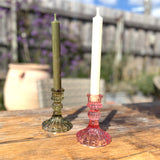 Dusky Pink pressed glass candlestick