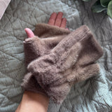 Faux Fur Fingerless Mittens - Mocha
