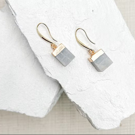 Amazonite Cube Gold Plated Earrings