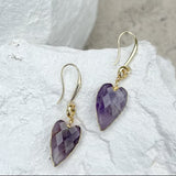 Amythyst Heart Gold Plated Earrings