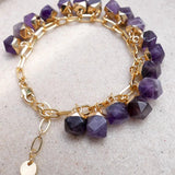 Amethyst nugget bracelet on gold-plated chain