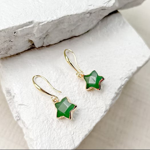 Aventurine Star Gold Plated Earrings