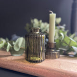 Olive Green Ribbed Glass Bottle
