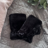 Faux Fur Fingerless Mittens - Black