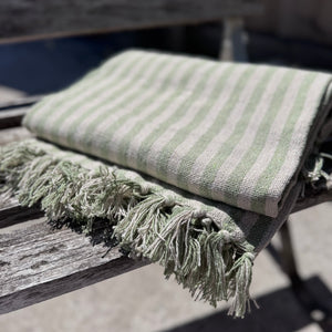 Natural and Green Striped Throw