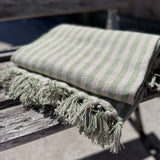 Natural and Green Striped Throw