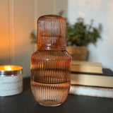 Water Set – ribbed glass carafe and matching glass, available in olive, mulberry and caramel colourways