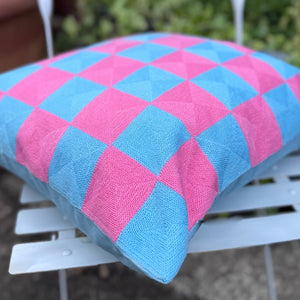 Pink and Blue Check Square Cushion 45cm