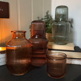 Water Set – ribbed glass carafe and matching glass, available in olive, mulberry and caramel colourways