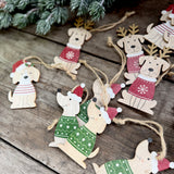 Set of 12 Wooden Christmas Dogs