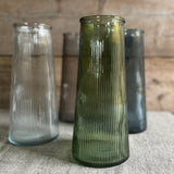 Vintage Green Glass Ribbed Vase