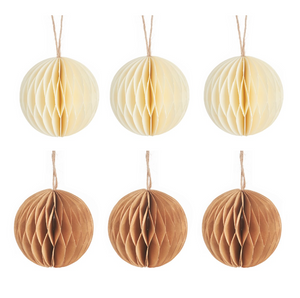 Set of 6 Natural & Cream Honeycomb Baubles