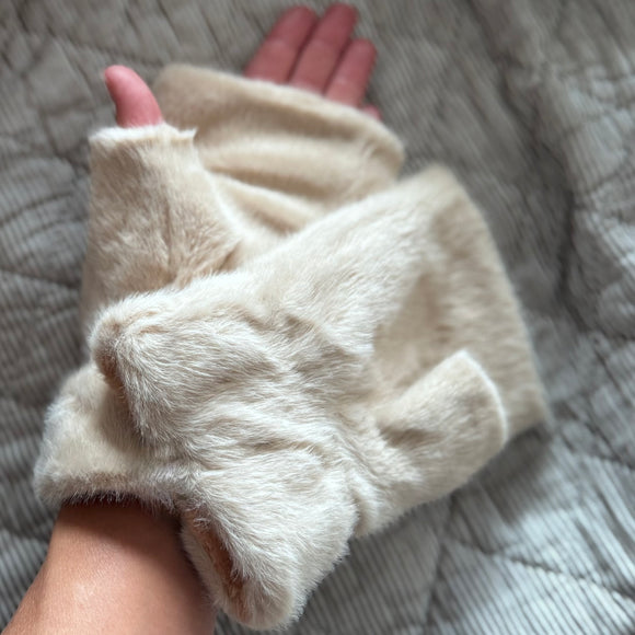 Faux Fur Fingerless Mittens - Nude