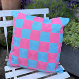 Pink and Blue Check Square Cushion 45cm