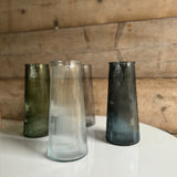 Smokey Grey Glass Ribbed Vase