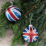 Sparkling glass Union Jack bauble, additional view