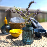 Blue Ribbed Glass Bottle