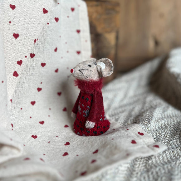 Felt Mouse In Red Nordic Jumper