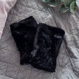 Faux Fur Fingerless Mittens - Black