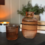 Water Set – ribbed glass carafe and matching glass, available in olive, mulberry and caramel colourways