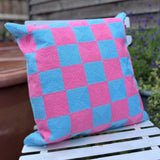Pink and Blue Check Square Cushion 45cm