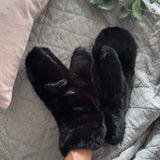 Faux Fur Mittens - Black
