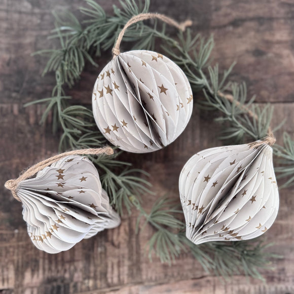 Honeycomb Decorations in White & Gold Stars