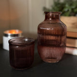 Water Set – ribbed glass carafe and matching glass, available in olive, mulberry and caramel colourways