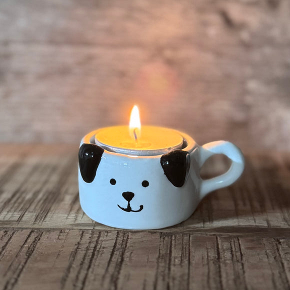 White Ceramic Dog Tealight Holder