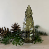 Small tree-shaped LED light in green glass, alternate view