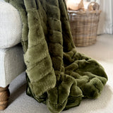 Ribbed Faux Fur Throw in Dark Olive