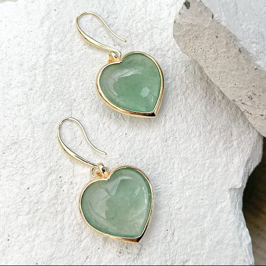 Fluorite Puff Heart Gold Plated Earrings