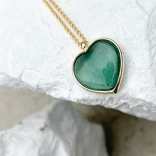 Fluorite Puff Heart Gold Plated Necklace