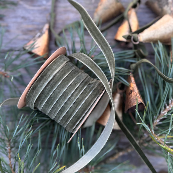 10m Spool Velvet Ribbon - Moss