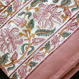 Cotton Hand Block Printed Tablecloth in pink and green ditsy