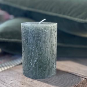 Rustic Pillar Candles in Moss Green