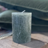 Rustic Pillar Candles in Moss Green