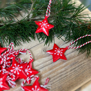 Set of 12 Red Metal Star Decorations