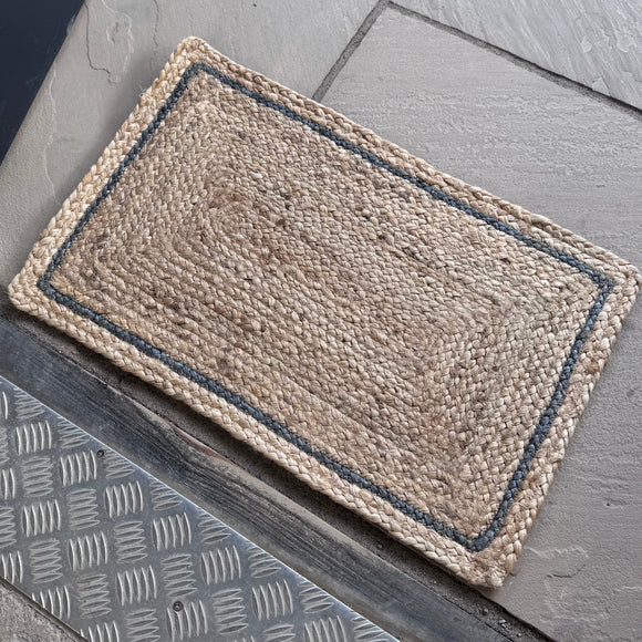 Jute Doormat with Blue Detail