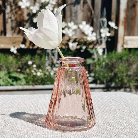 Angled Rose Pink Ribbed Glass Bottle