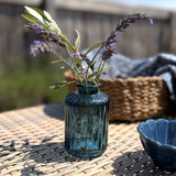 Blue Ribbed Glass Bottle