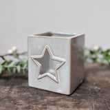 White Ceramic Star Tealight Holder - Square
